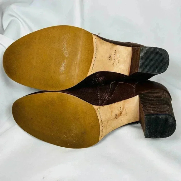 Cole Haan Grand OS Size 11B Boots Brown Leather Block Heel Buckle - Picture 10 of 12